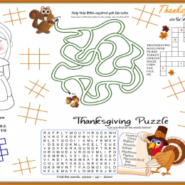 Free Thanksgiving Activity Placemats for Kids