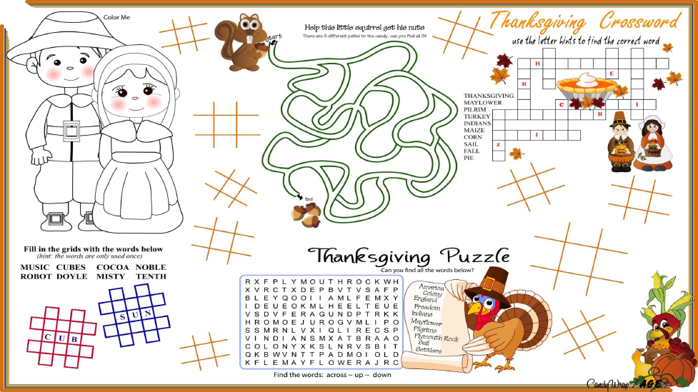 Free Thanksgiving Activity Placemats for Kids