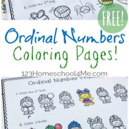 Free Ordinal Numbers Coloring Worksheets