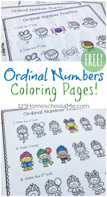 Free Ordinal Numbers Coloring Worksheets