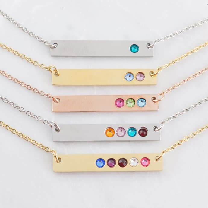 Stainless Birthstone Bar Necklace