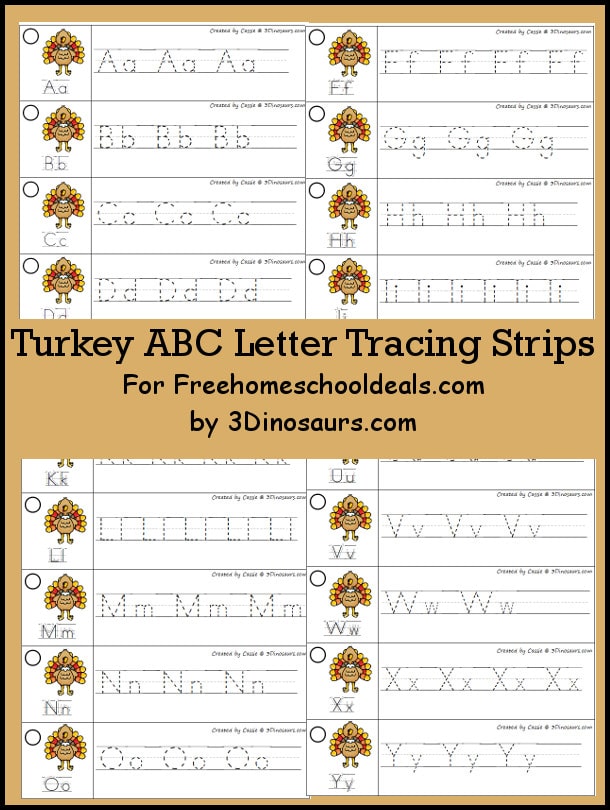 FREE TURKEY ABC TRACING STRIPS (Instant Download)