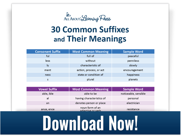 Free Learn About Suffixes Printables