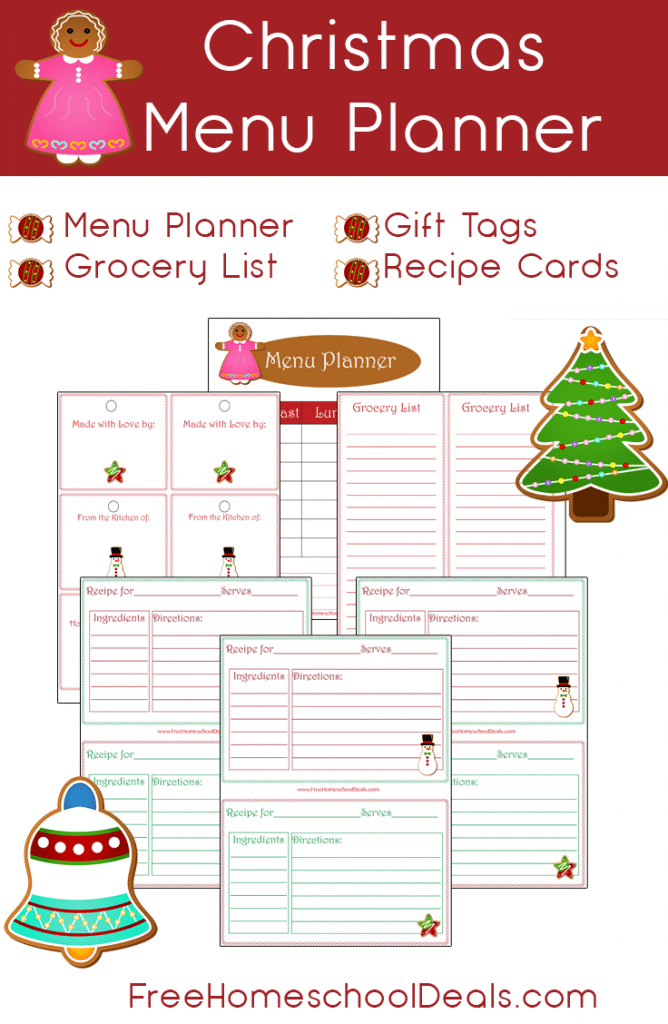 Free Christmas Themed Menu Planner Printables Set