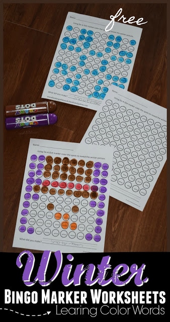 Free Winter Do-a-Dot Color Words Worksheets