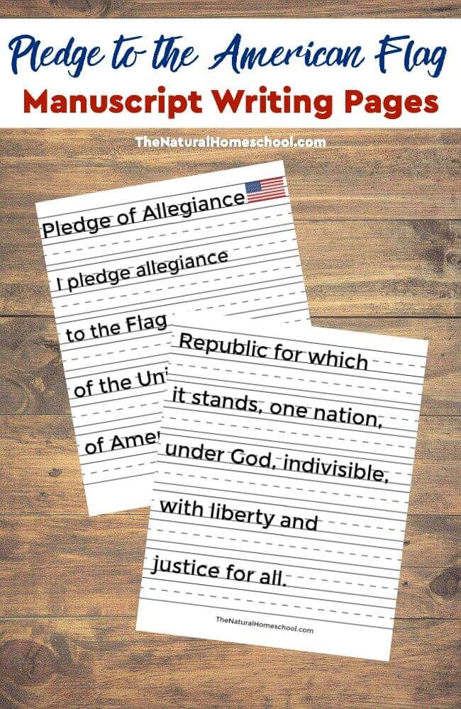 Free Pledge of Allegiance Manuscript Copywork Pages