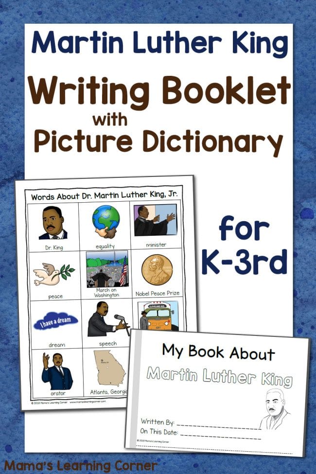 Free Martin Luther King Jr. Writing Booklet w/ Picture Dictionary