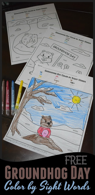 Free Groundhog's Day Color by Sight Word Pages