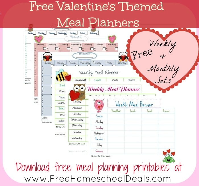 Free Valentine’s Themed Monthly and Weekly Meal Planners