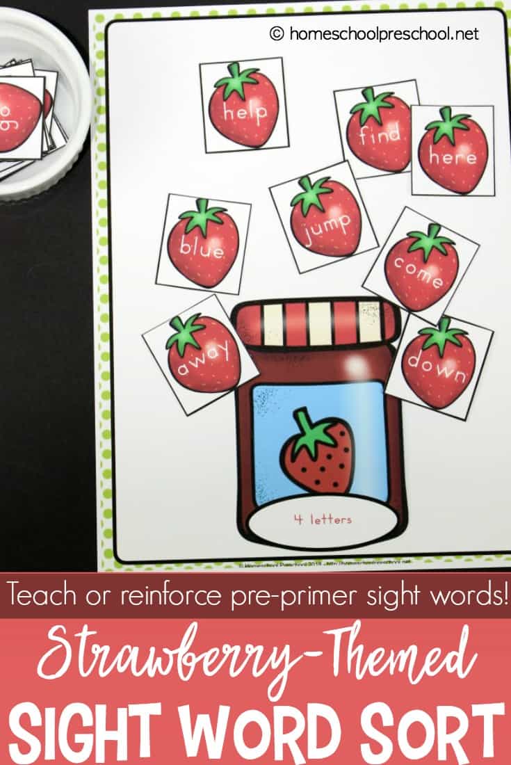 Free Strawberry-Themed Sight Word Sort Printables