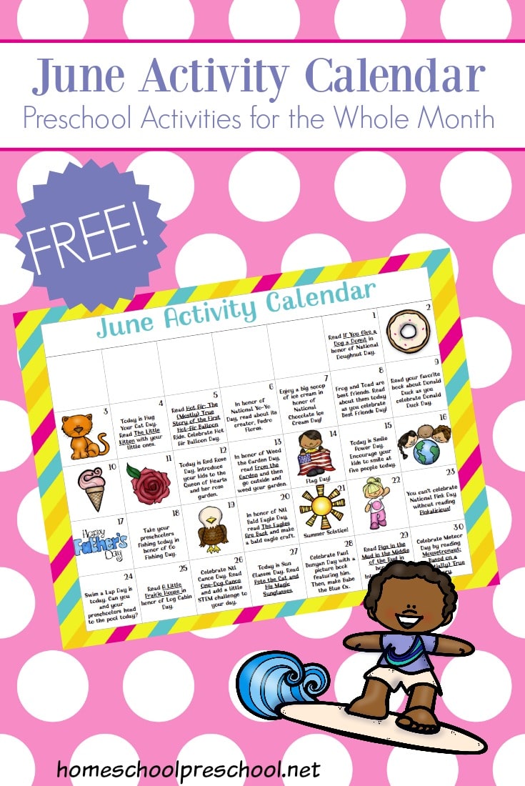 Free June Activity Calendar for Preschoolers