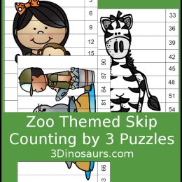Free Zoo Skip Counting by 3s Puzzles