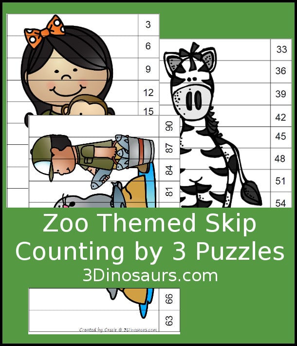 Free Zoo Skip Counting by 3s Puzzles