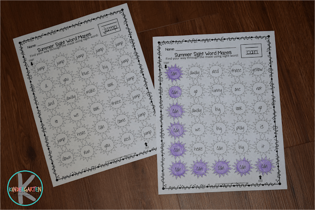 Free Summer Sight Word Mazes