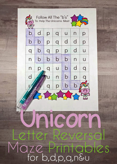 Free Unicorn Letter Reversal Mazes