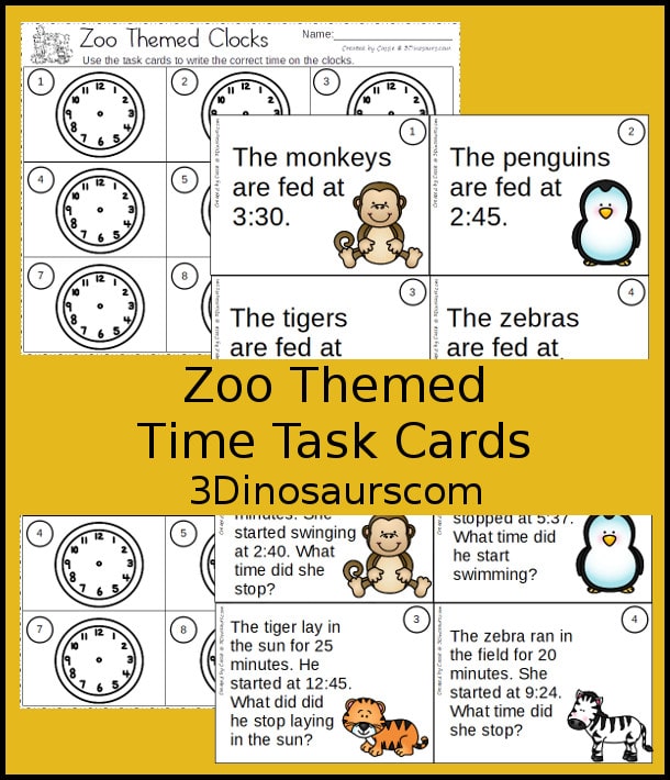 Free Zoo Themed Time Task Cards