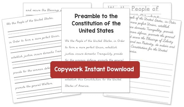 Free Preamble to the Constitution Copywork