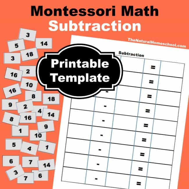 Free Montessori Math Subtraction Square Worksheet