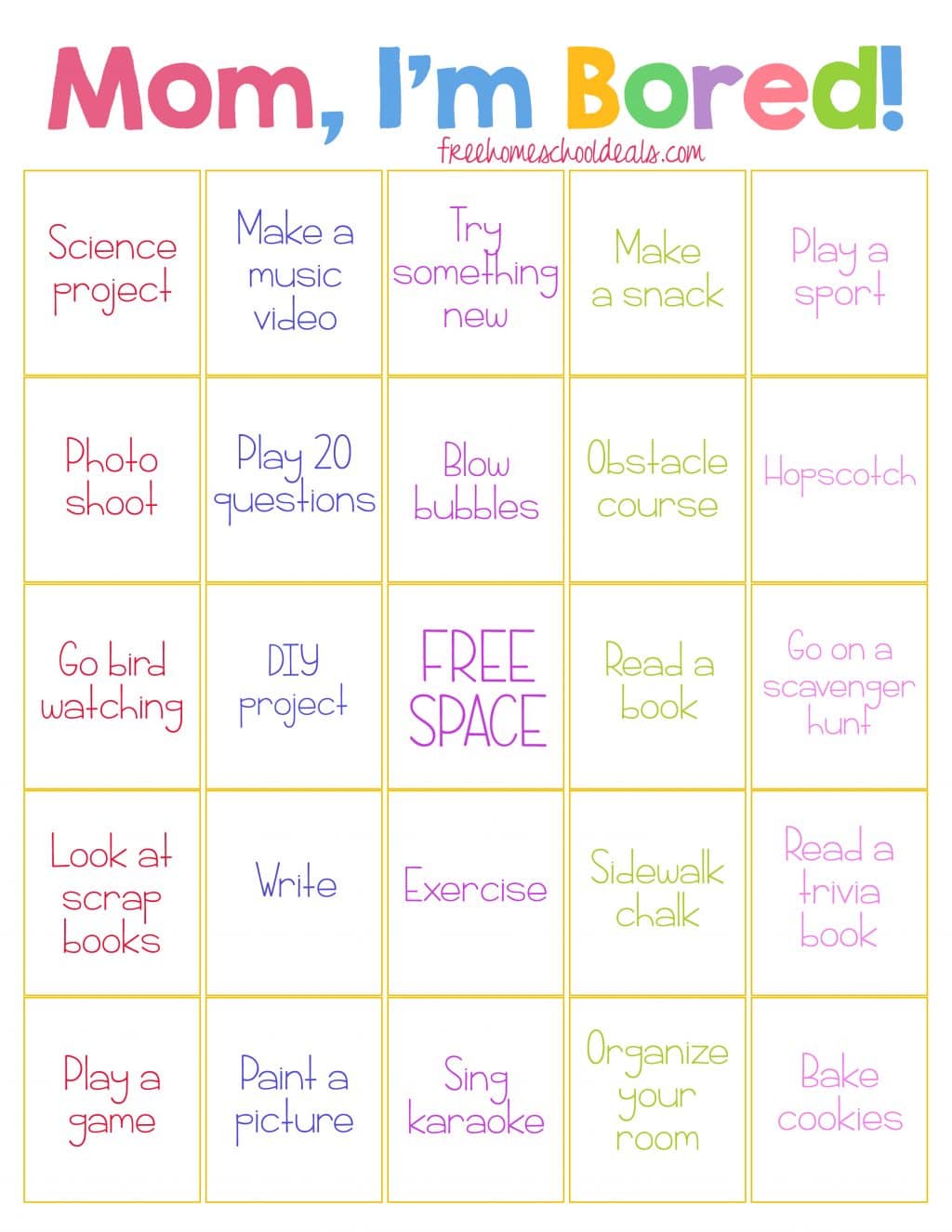 FREE "I'M BORED" BINGO CARD ACTIVITY (Instant Download)