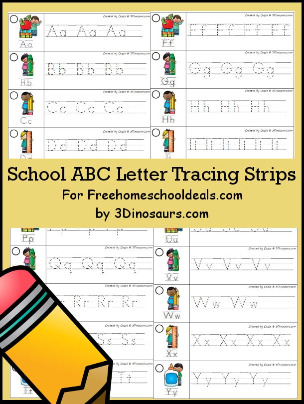 FREE SCHOOL THEMED LETTER TRACING STRIPS (Instant Download)