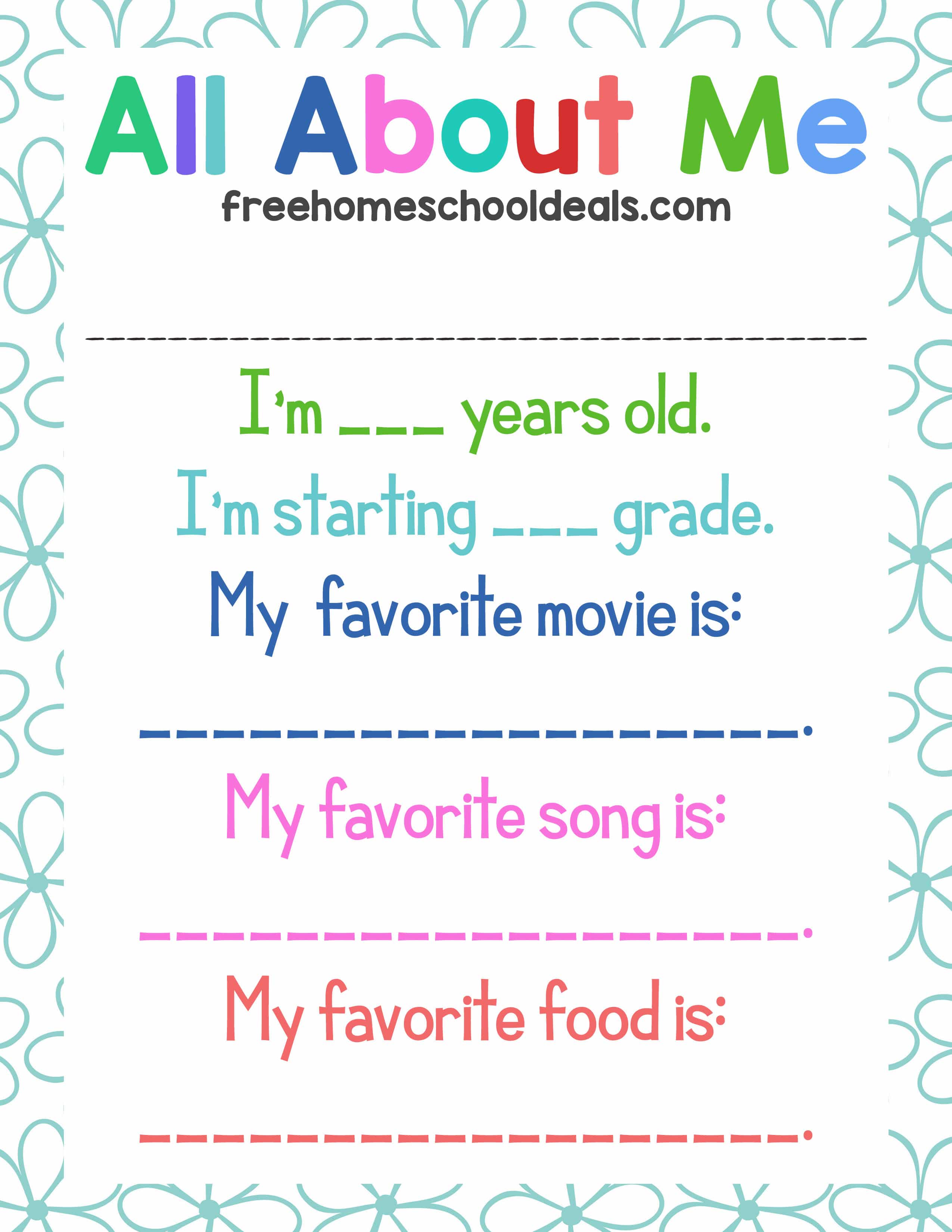 FREE ALL ABOUT ME PRINTABLE (Instant Download)
