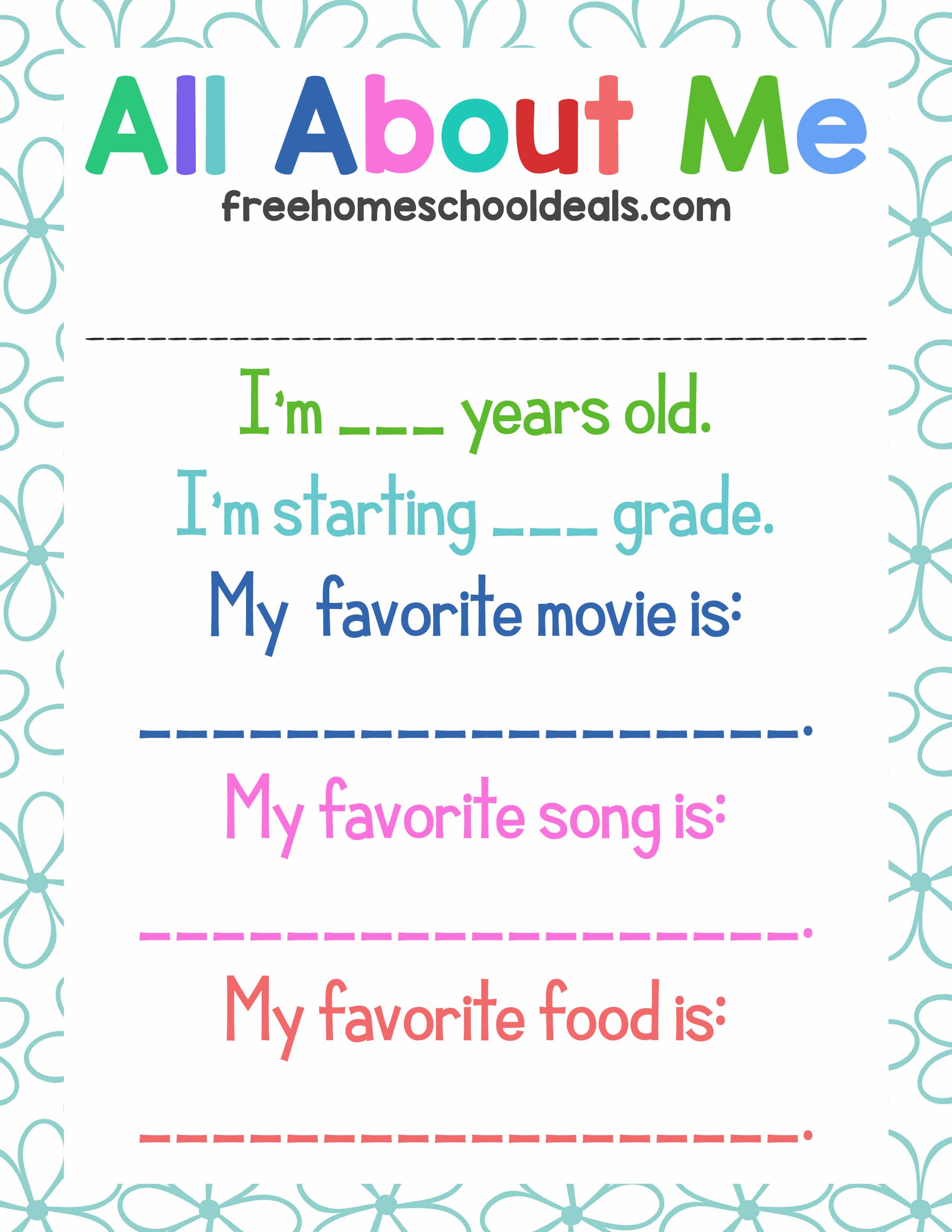 FREE ALL ABOUT ME PRINTABLE (Instant Download)