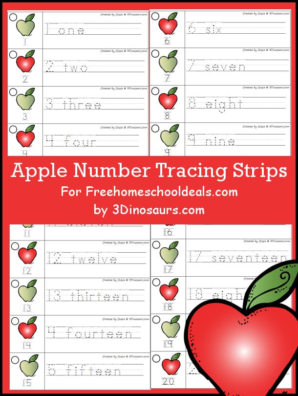 FREE APPLE NUMBER TRACING STRIPS (Instant Download)