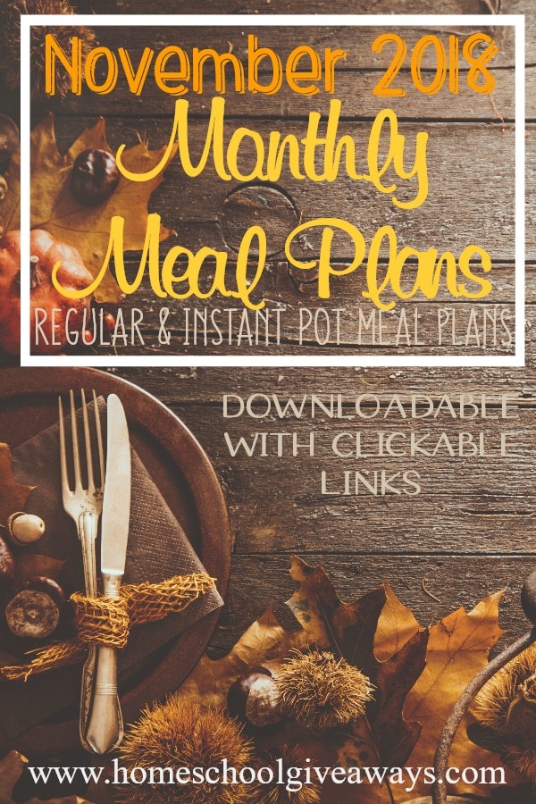 november monthly meal plans