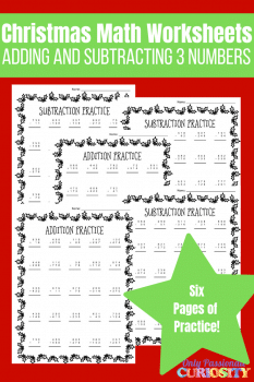 FREE Christmas Math Worksheets (+ and - 3 digit numbers)