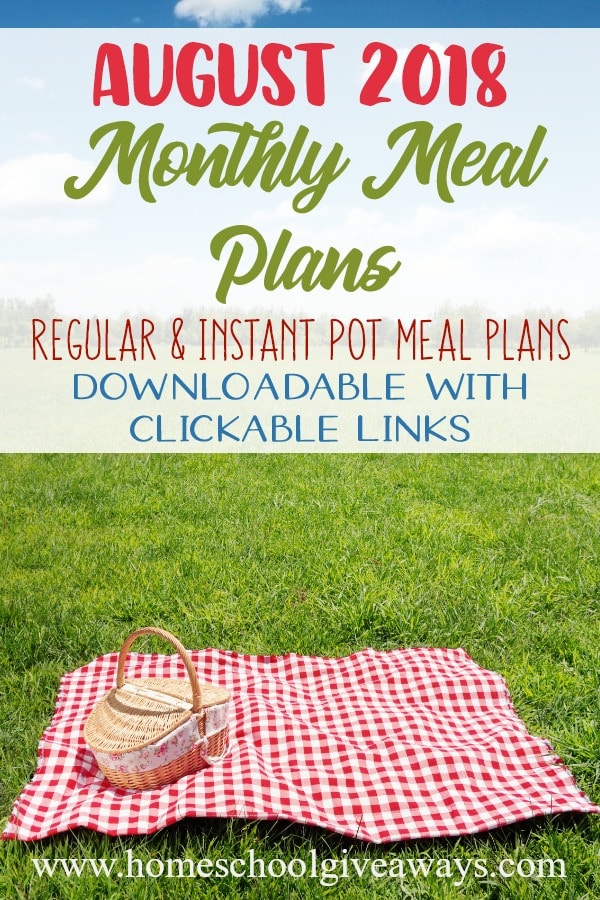 FREE August Monthly Meal Plans