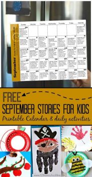 FREE September Stories for Kids Printable Calendar/Activities