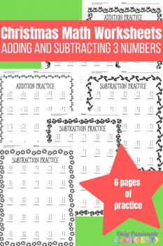 FREE Christmas Math Worksheets (+ and - with 3 numbers)