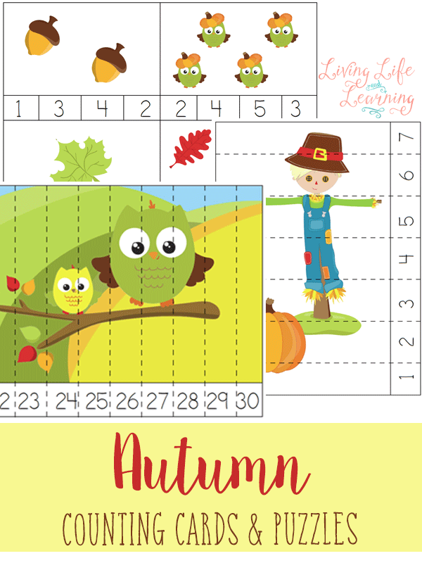 Celebrate Fall with these FREE Autumn Counting Cards & Puzzles! #fhdhomeschoolers #freehomeschooldeals #hslife #fallresources #homeschoolmoms