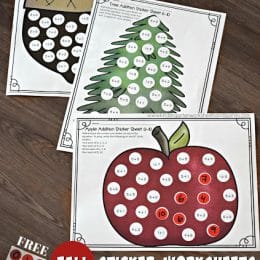 Make your Fall math lessons fun with these FREE Fall Addition Sticker Math Worksheets! #fhdhomeschoolers #freehomeschooldeals #fallresources #homeschoolmath #hsfreebies