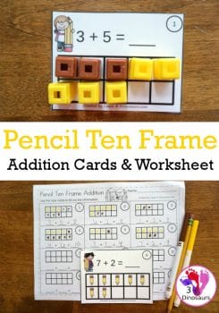 FREE Pencil Ten Frames Addition Cards + Worksheet