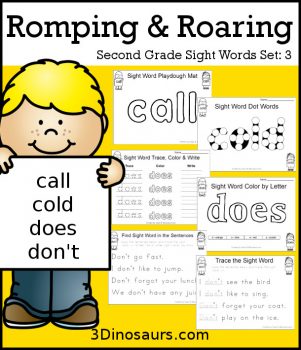 FREE Romping & Roaring 2nd Grade Sight Words Set 3