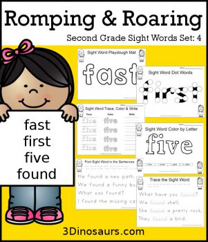 FREE Romping & Roaring 2nd Grade Sight Words Set 4