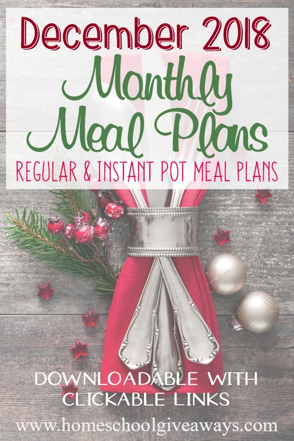 FREE December Monthly Meal Plans