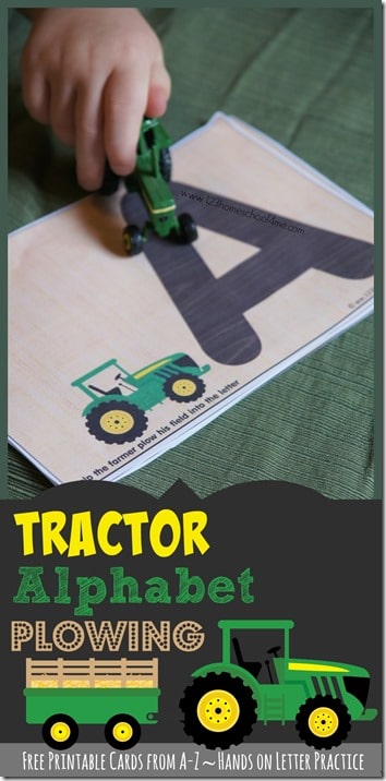 Your child will love these FREE Tractor Alphabet Plowing Cards! #fhdhomeschoolers #freehomeschooldeals #hsfreebies #autumn #hsdays