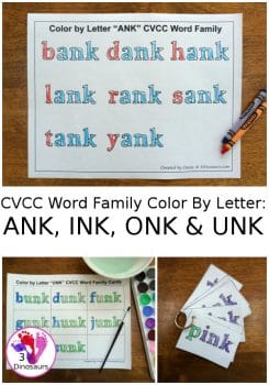 FREE CVCC Word Family Color by Letter Sheets (-ank, -ink, -onk, and -unk)