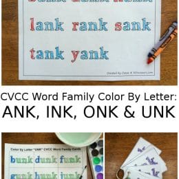 FREE CVCC Word Family Color by Letter Sheets (-ank, -ink, -onk, and -unk)