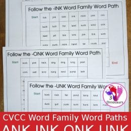 FREE CVCC Word Family Word Paths (-ank, -ink, -onk, -unk)