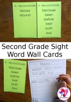 FREE Second Grade Sight Word Wall Cards