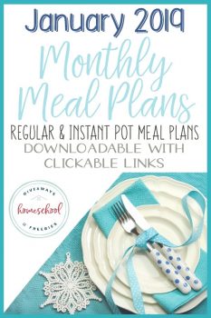 FREE January 2019 Monthly Meal Plans