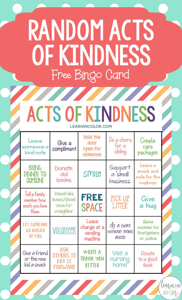 FREE Random Acts Of Kindness Bingo Card Free Homeschool Deals