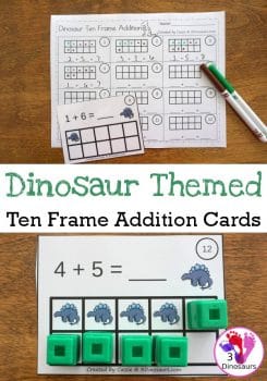 FREE Ten Frame Dinosaur Addition Cards