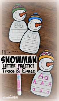 FREE Snowman Letter Practice Trace & Erase Activity