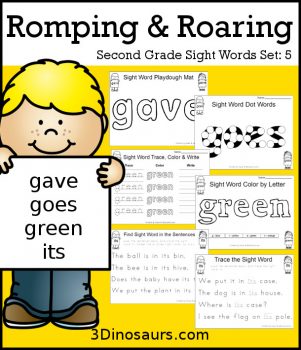 FREE Romping & Roaring 2nd Grade Sight Words Set 5