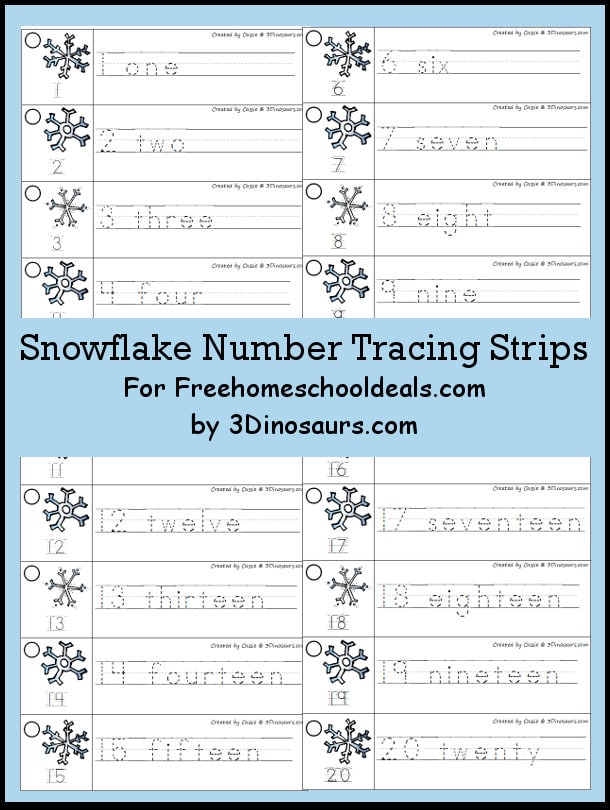 FREE Snowflake Number Tracing Strips