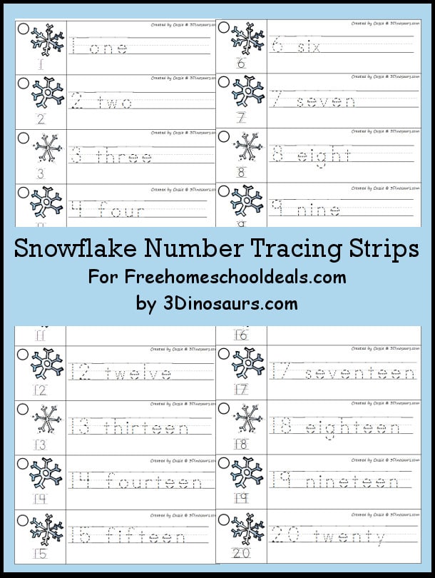 FREE Snowflake Number Tracing Strips